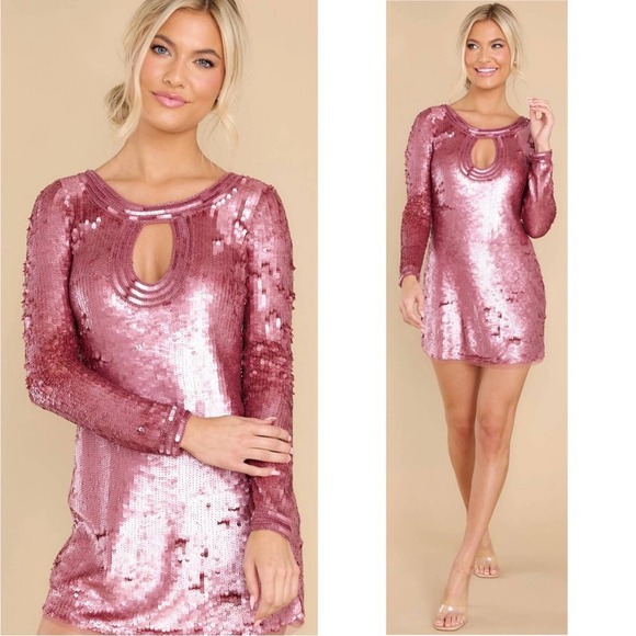 LoveShackFancy Devers Sequin Embellished Long Sleeve Pink Mini Dress Size 6 - Picture 1 of 16